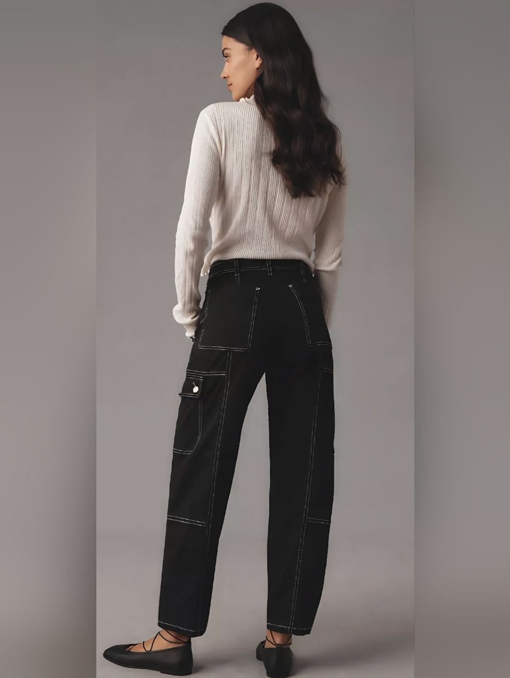 Anthropologie The Carson Utility Barrel Pants in Black Cargo High Rise Sz 6 - Picture 2 of 13